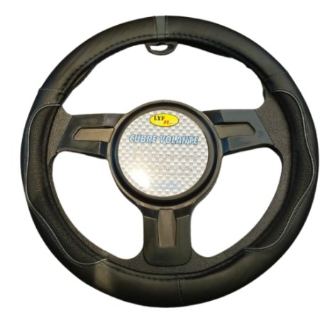 CUBRE VOLANTE NEGRO CON VIRA GRIS 