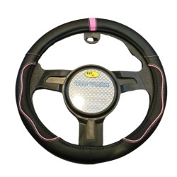CUBRE VOLANTE NEGRO CON VIRA ROSA 