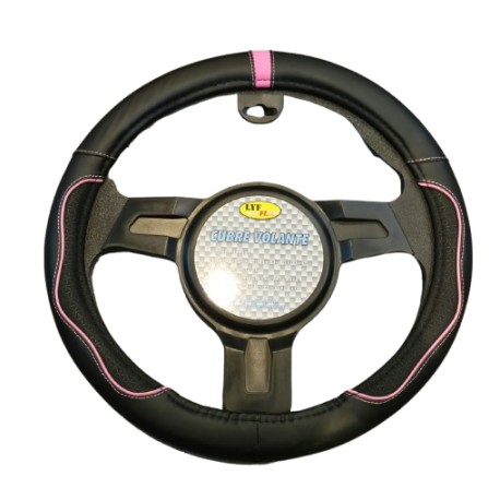 CUBRE VOLANTE NEGRO CON VIRA ROSA 