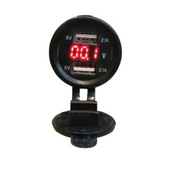 CARGADOR 2P USB 5VOLT 2.1A + VOLTIMETRO